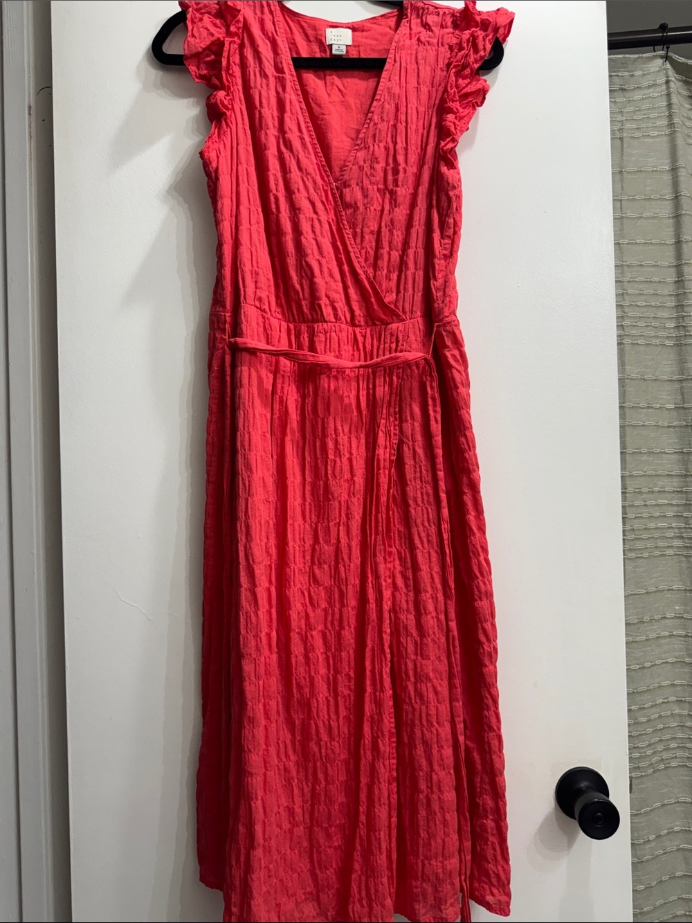 Women's Red Sleeveless Wrap Midi Dress with tie waist